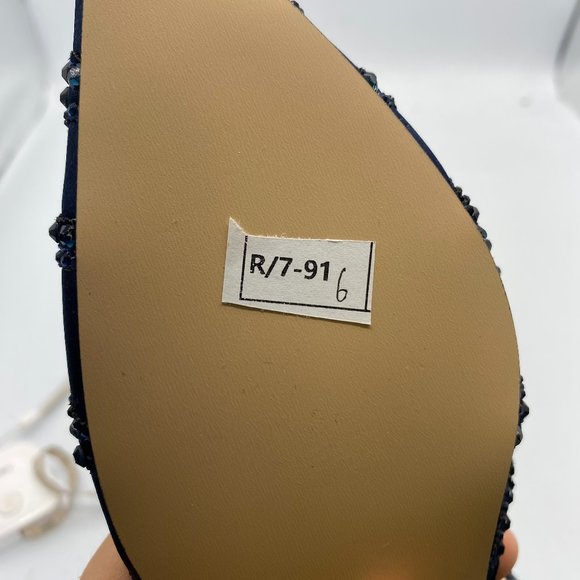 XYD Navy Pointed Toe Low Heel D'Orsay Rhinestone Studs Pump - Picture 7 of 8